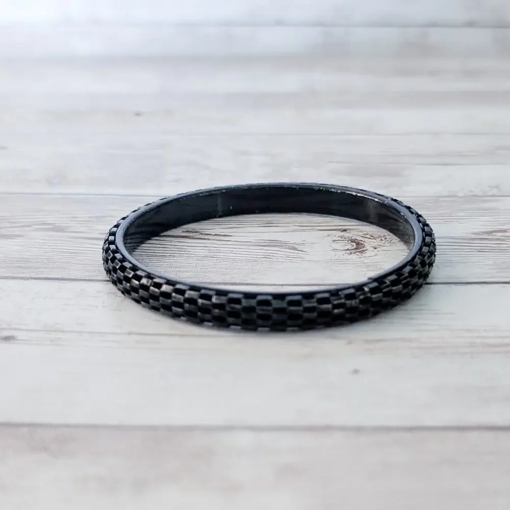Vintage Bracelet - Black Metal Unusual Design Statement Bangle - 8.25